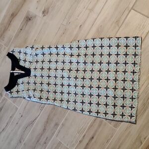 Talbots Sleeveless Dress Size 2 Mint Green Navy Print Cotton Linen Sheath Preppy